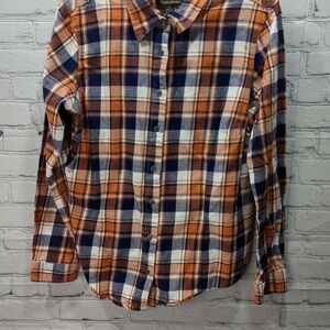 Plaid Button-Up Shirt - Orange and Blue